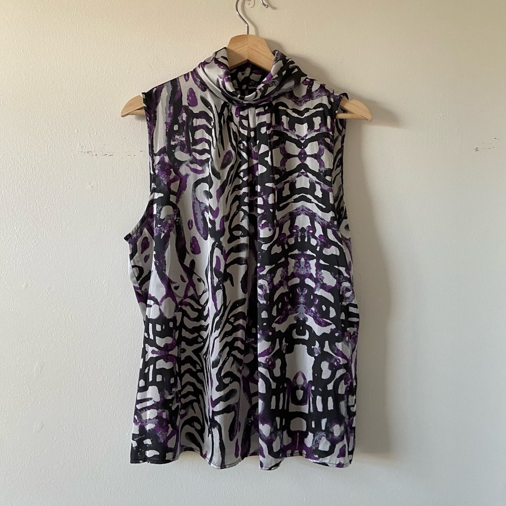 2/$25 Violet & Claire Satin Zebra Print Sleeveless Turtleneck Blouse